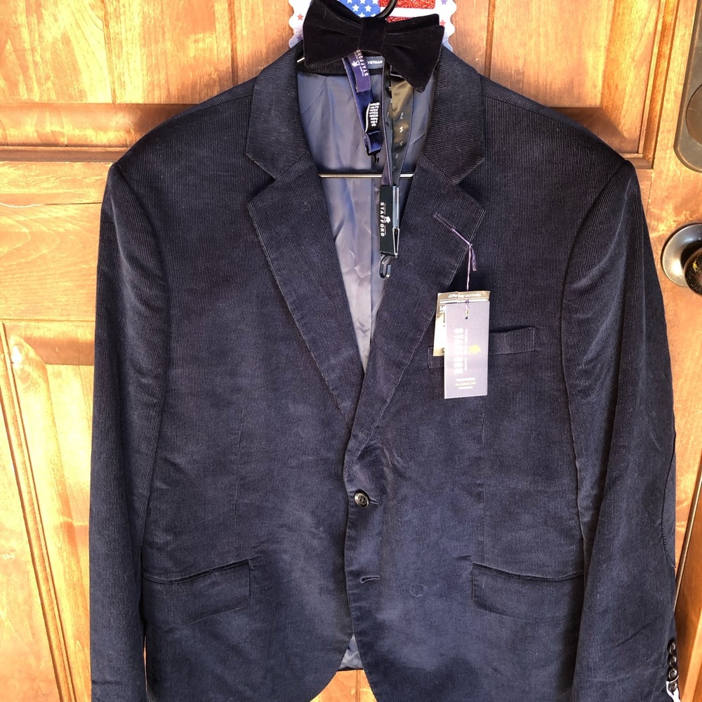 Men’s Stafford corduroy navy blue blazer and matching navy blue bow tie New!